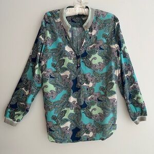 OLSEN Long Sleeve Split Neck Paisley Pullover Blouse Office Casual Travel Boho